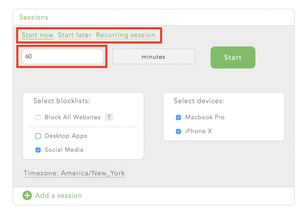 Select when you want your block to start and how long it lasts