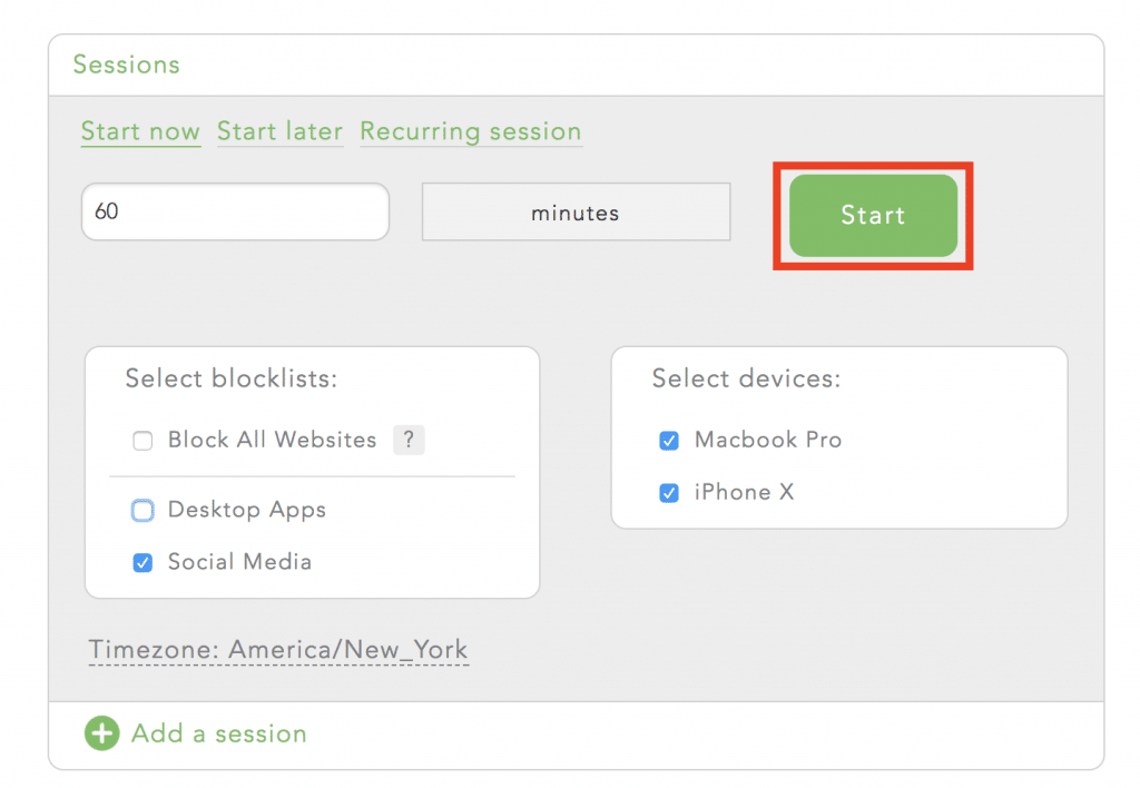 Select when you want your block to start and how long it lasts