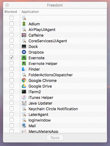 Select which desktop apps to block 