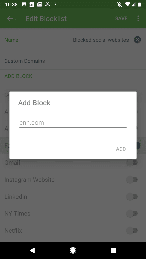 Add URLs you want to block on Chrome
