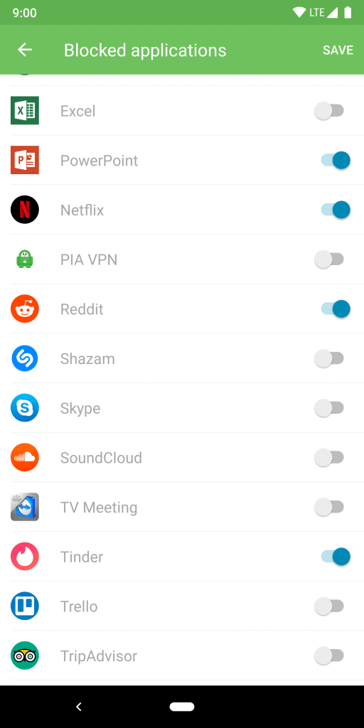 Select which android apps you want to block