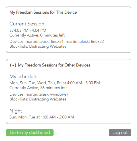 View your Freedom block sessions on Chrome and Linux