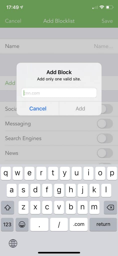 Add the URLs of any other apps you want to block 