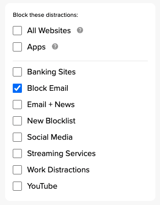 Select your 'Block email' blocklist and any others you wish to include in your block session