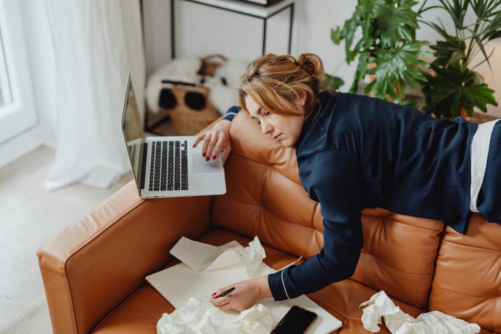 woman working from home burnout stress